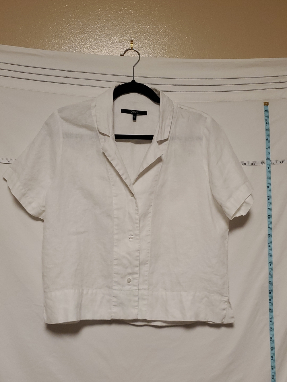 Quince White Button-Front Short Sleeve Linen Top Small